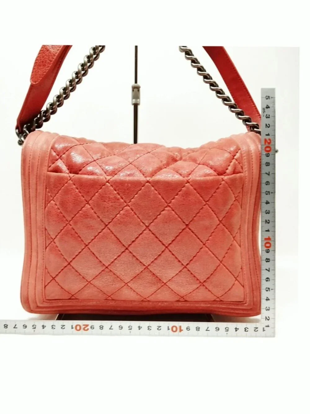 Authentic Chanel Boy Bag Coral Quilted Leather Shoulder Luxury Designer Bag - Picture 3 of 15